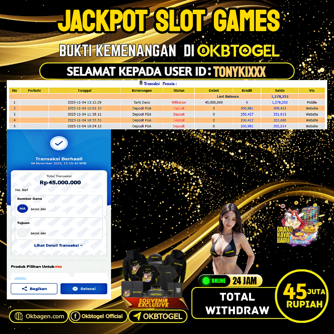    OKBTOGEL JACKPOT SLOT GAMES Rp.45.000.000,-LUNAS USER ID TONYKI***