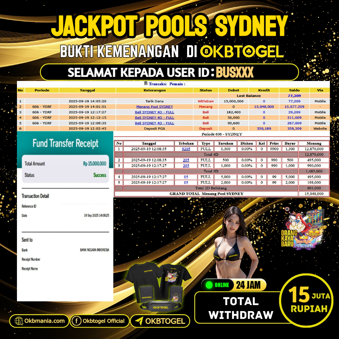 OKBTOGEL JACKPOT TOGEL SYDNEY Rp.15.000.000,-LUNAS USER ID BUS***
