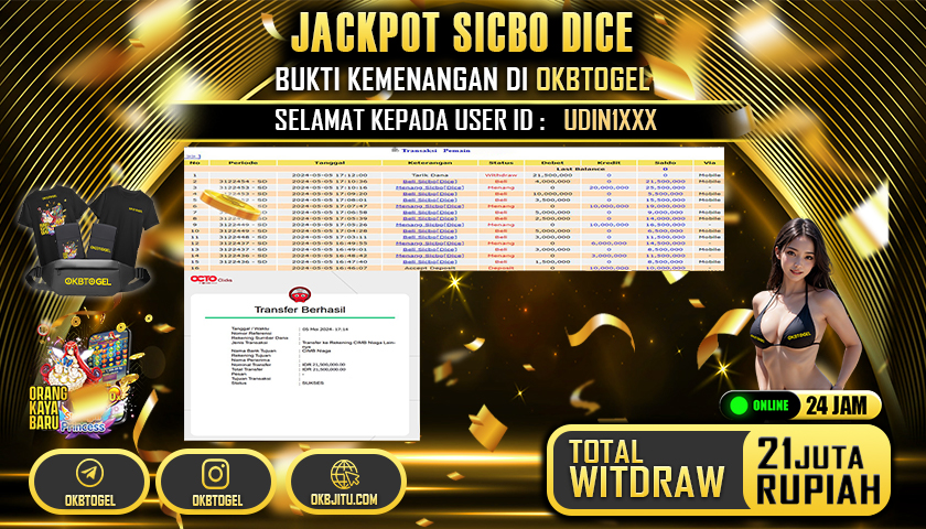 OKBTOGEL JACKPOT SICBO DICE RP. 21.000.000,- LUNAS USER ID UDIN1***