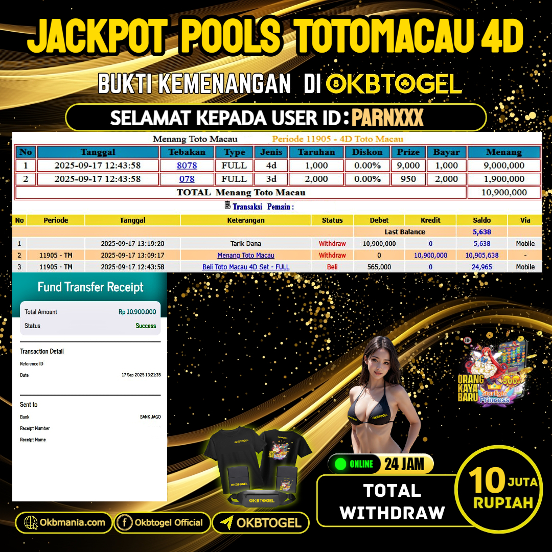 OKBTOGEL JACKPOT TOGEL TOTOMACAU 4D Rp.10.000.000,-LUNAS USER ID PARN***