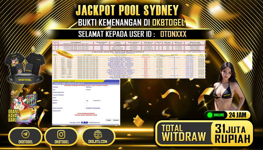 OKBTOGEL JACKPOT POOL SYDNEY RP. 31.000.000,- LUNAS USER ID OTON***
